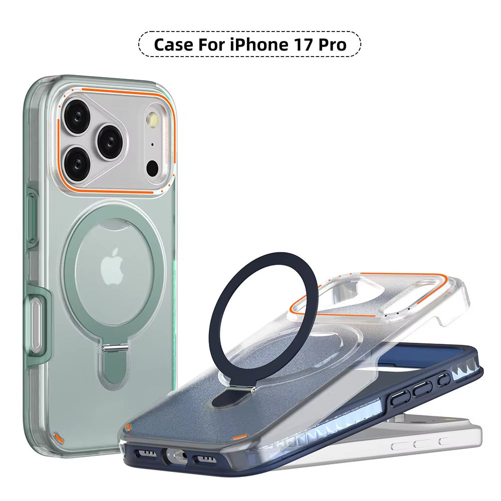 2025 New Rotating Magnetic Metal Ring Stand Frosted Shockproof Camera Protector for Iphone 17 Pro Max Mobile Phone Case Cover