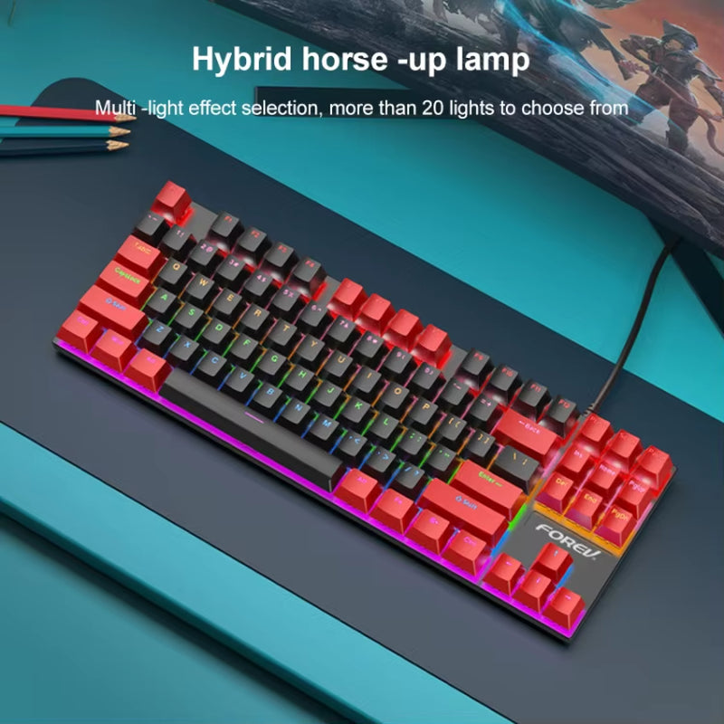 FOREV FV-301 87-Keys Blue Axis Gaming 87-Keys Mechanical Wired Keyboard Cable Length 1.6M RGB Lighting Keyboards