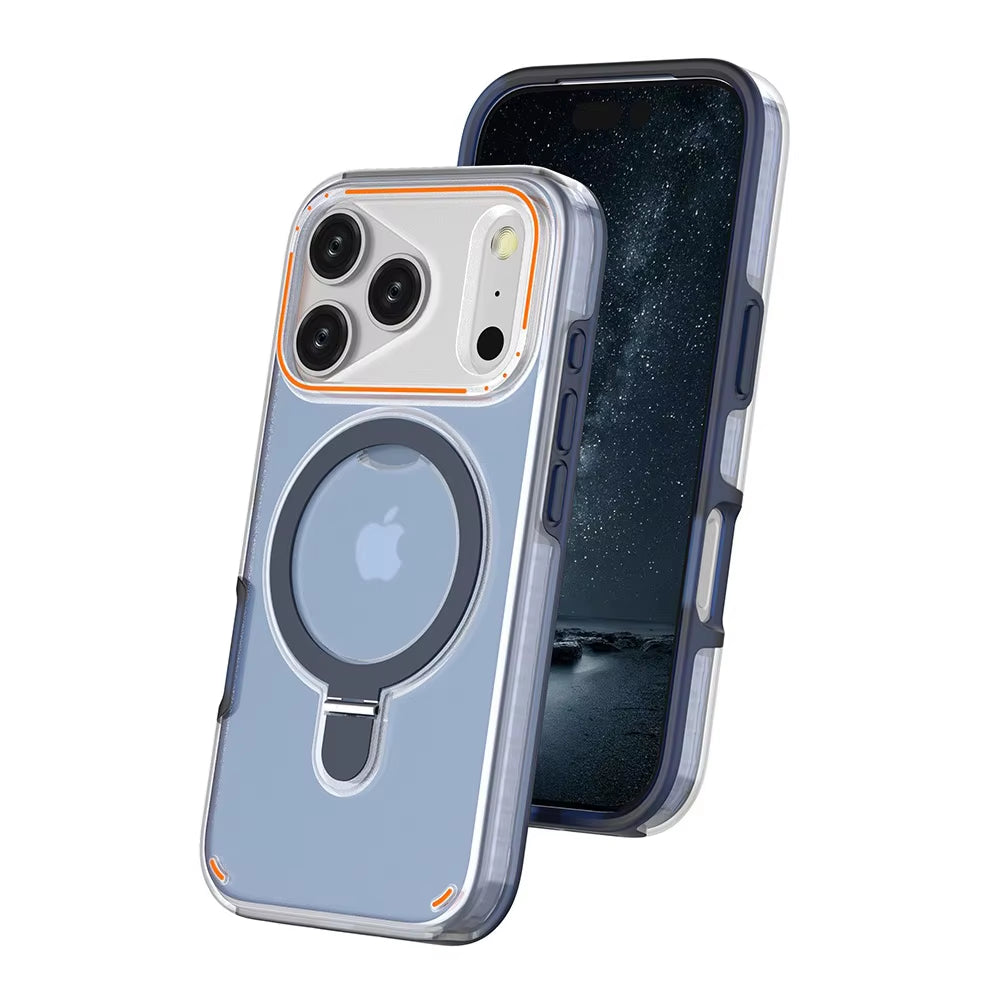 2025 New Rotating Magnetic Metal Ring Stand Frosted Shockproof Camera Protector for Iphone 17 Pro Max Mobile Phone Case Cover