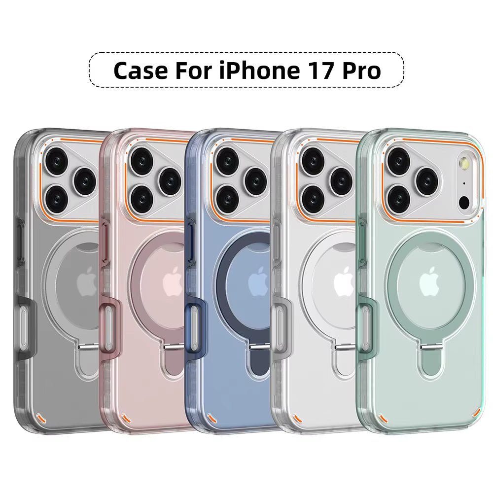 2025 New Rotating Magnetic Metal Ring Stand Frosted Shockproof Camera Protector for Iphone 17 Pro Max Mobile Phone Case Cover