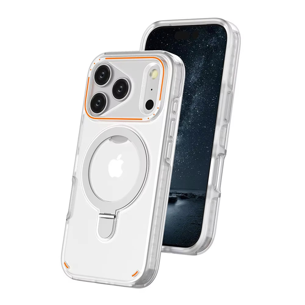 2025 New Rotating Magnetic Metal Ring Stand Frosted Shockproof Camera Protector for Iphone 17 Pro Max Mobile Phone Case Cover