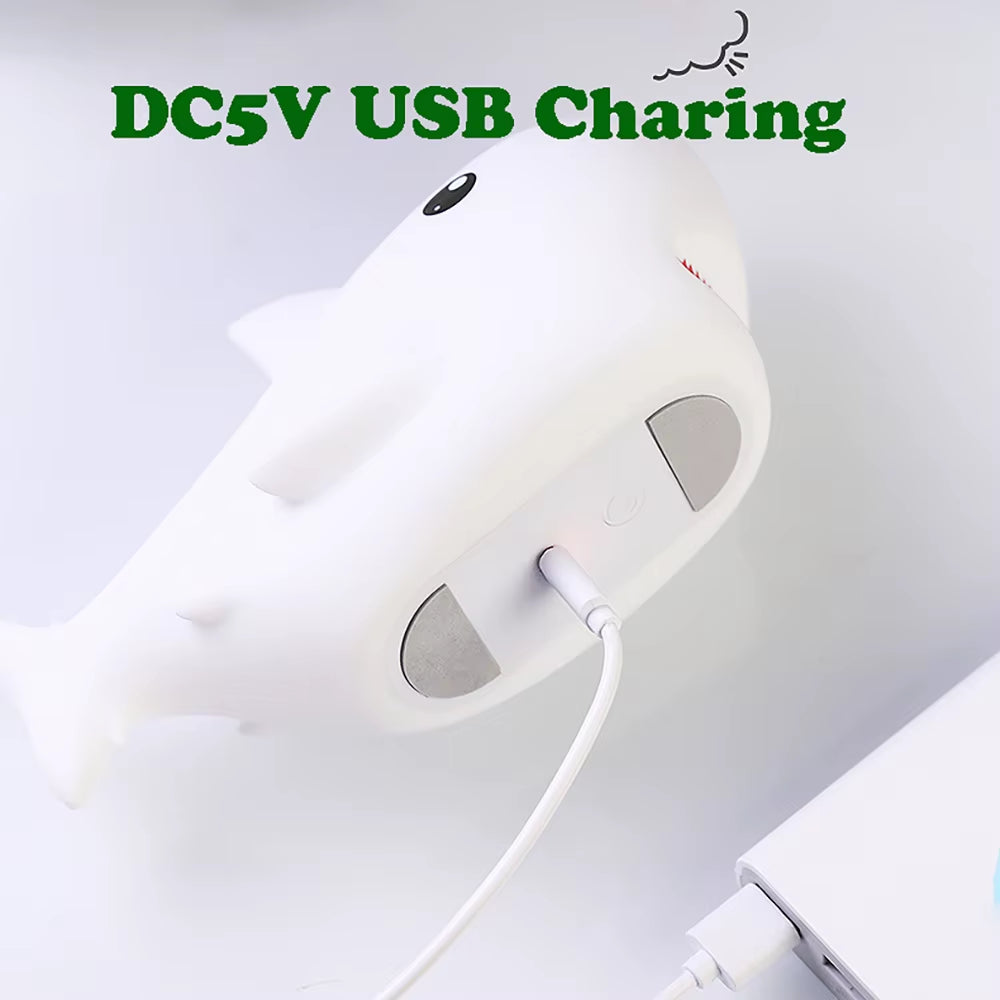 LED Night Lights USB Charging Cute Cartoon Shark Shape Silicone Patting Light Bedside Decor Atmosphere Lamp for Kids Baby Gifts