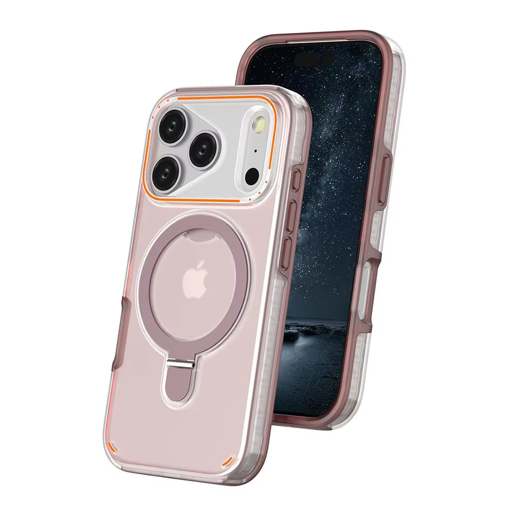 2025 New Rotating Magnetic Metal Ring Stand Frosted Shockproof Camera Protector for Iphone 17 Pro Max Mobile Phone Case Cover