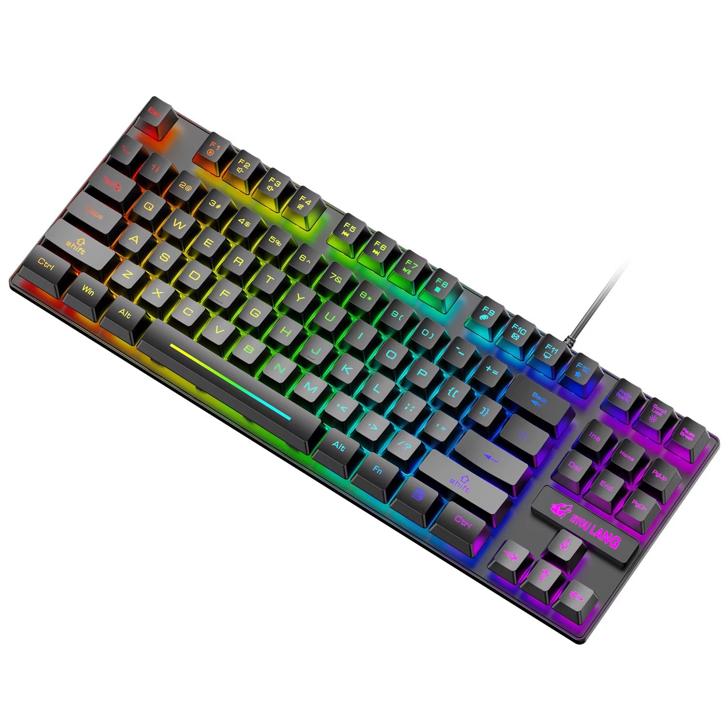 K16 87 Keys PC Keyboard Waterproof Portable Esports Gaming Keyboard USB Wired Backlit Ergonomics Colorful Computer Accessories