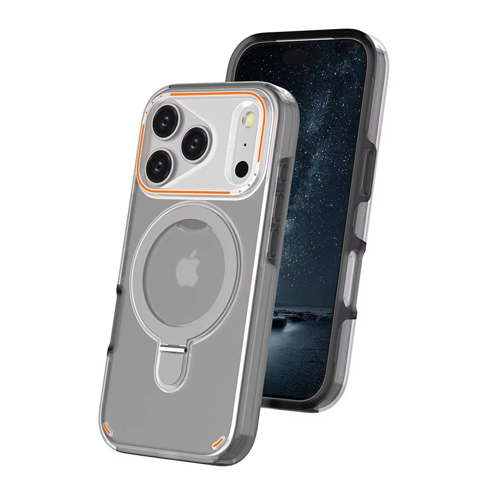 2025 New Rotating Magnetic Metal Ring Stand Frosted Shockproof Camera Protector for Iphone 17 Pro Max Mobile Phone Case Cover