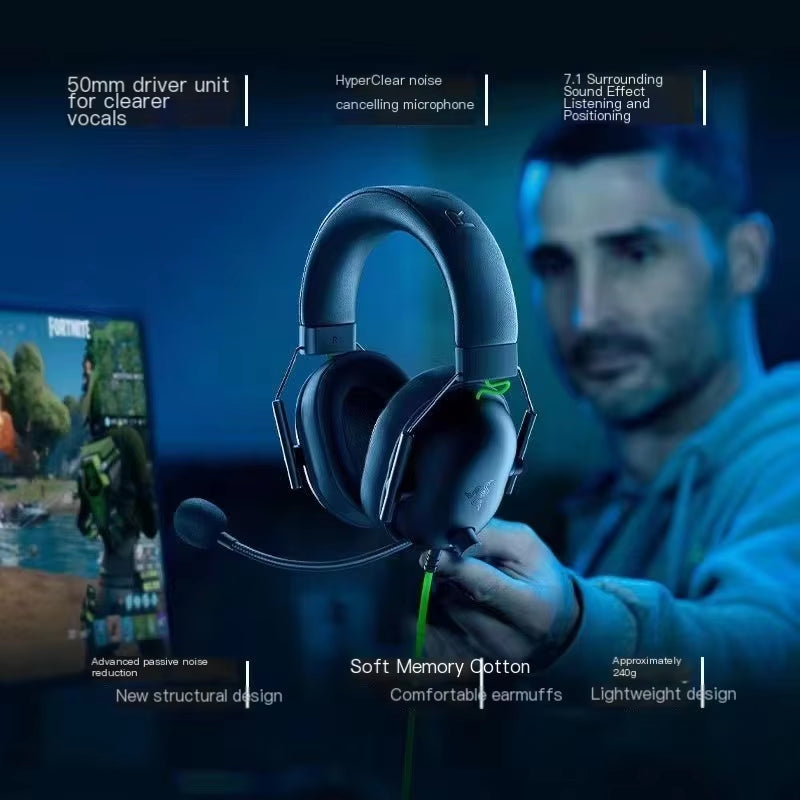 Razer Blackshark V2 X Computer Music Earpiece Over-Ear Vr Wired Headsets Noise Cancelling Earphones Gaming Headphones with Mic